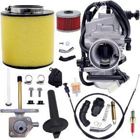 NEW TRX350 Carburetor Air Filter Choke Cable Kit for Honda Rancher 350 TRX350TM TRX350FE TRX350TE TRX350ES 2000-2006 Foreman 450 TRX450 4 Stroke ATV Carb with Fuel Tank Petcock Valve Repair Set