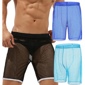 ZONBAILON Men's Mesh Shorts See Through Sexy Lounge Hollow Boxer Underwear