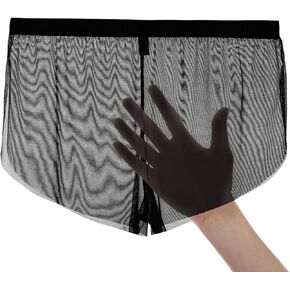 JINSHI Men's Mesh See Through Boxers Sexy Silk Underwear Sheer boxer trunk, Athletic Ultra-thin Split Side Loose Shorts