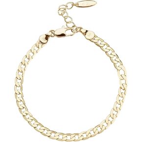 Classic Gold Chain Bracelet, Curb Link Design, Adjustable Length with Lobster Clasp