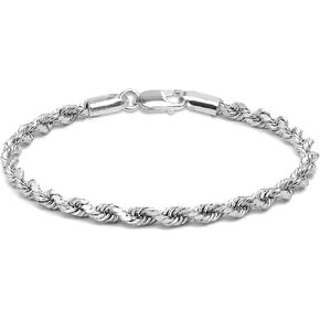 LeCalla 925 Sterling Silver Italian 4 MM Classic Diamond-Cut Rope Chain Link Bracelet for Women Men, Made in Italy (6.5, 7, 7.5, 8, 8.5, 9 Inches)
