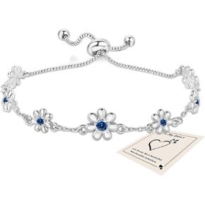 Sliver Bracelets for Women, Dainty Flower Bracelet Adjustable Cute Daisy Charm Adjustable Sparkly Rhinestone Chain Bracelet Trendy Jewelry Gift for Birthday Anniversary Christmas