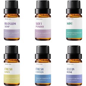 Beach Fragrance Oil Set, 6X10ml, Golden Sunrise, Pink Sands, Coastal Linen, Ocean Breeze, Ocean, Ocean Mist Essential Oils for Diffusers for Home, Aromatherapy Oils for Candle & Soap Making