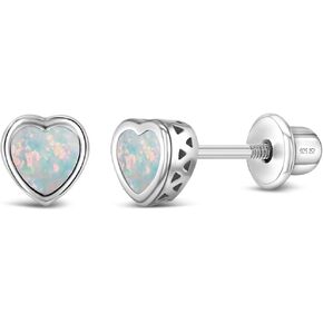 In Season Jewelry 925 Sterling Silver Heart Shaped Stud Earrings for Toddlers & Little Girls - Small Valentine's Heart Earrings for Kids - Hypoallergenic & Safe