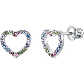 Earrings For Girls, Multicolored Open Heart Hypoallergenic Earrings for Girls, Stud Screw On Safety Backs, Stainless Steel Ultra Sensitive Ears Post For Kids, Toddlers, Little Girls, Teens
