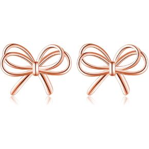 reffeer Solid 925 Sterling Silver Bow Stud أقراط للنساء المراهقات الشريط الأقراط