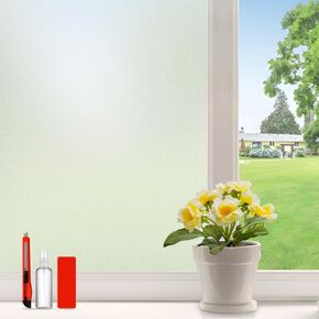 Window Privacy Film Frosted Privacy Window Film Heat Control UV Blocking Frosted Glass Window Film Static Cling Non-Adhesive Reusable Door Coverings for Bathroom&Home&Office(17.5 * 78.7'')