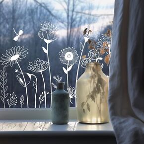 Pure White Window Film Flower, Removable See Through Static Cling Sticker Decor for Glass Window Door, Spring Wild Flower 59.05"x15.35"