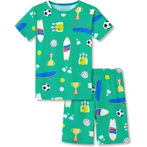 Beezizac Little Big Boys Pajamas Tie Dye Blue & Yellow 2-PC Snug-fit Comfy Short Sleeve PJ Set Kid Summer Size 4T-14
