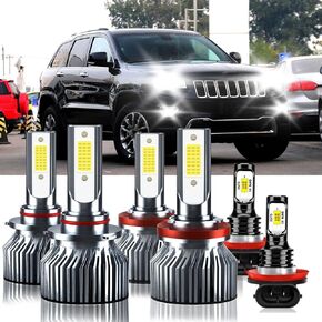 متوافق مع Jeep Grand Cherokee 2014-2017 9005 H11 High/Low Beam H11 Light Lights ، 32000lm 300 ٪ Brightness 6500K White مع مروحة التبريد ، والتوصيل والتشغيل ، حزمة IP68 من 6