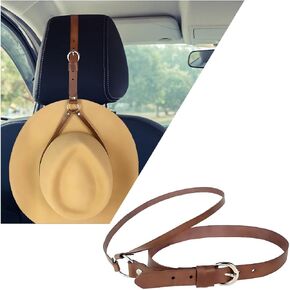 Mandark Car Cowboy Hat Holder, Leather Automotive Seatback Hat Hanger, Cowboy Hat Rack with Adjustable Strap, Vehicle Interior Decorative Accessories, Universal for RV, SUV, Truck (Brown)