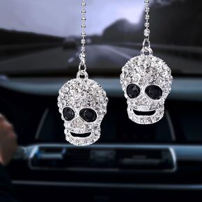 Oiiki Bling Car Accessories ، Crystal Rhinestone Diamond Skull Hanging Charm ، Car Interior View View Mirror Decor