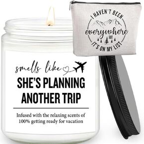 Travel Gifts For Women – 7OZ Scented Candle & Makeup Bag | Unique Gift for Women, Relaxing Aromatherapy, Stylish Cosmetic Bag for Travelers, Mothers day