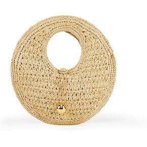 PHILOMENA Woven Straw Beach Bag for Women Handmade Raffia Circle Bag, Summer Boho Chic Tote Purse Handbag Large Round Bag