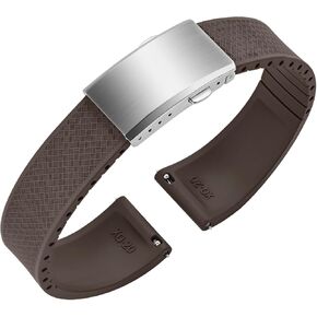 حزام مراقبة المطاط Ullchro FKM ، مقطوع إلى الحجم سريع الإصدار Fluororubber Watch Band Soft Responsion Watchband مع مشبك فضي Milled للرجال 18 مم 19 مم 20 مم 21 مم 22 ملم