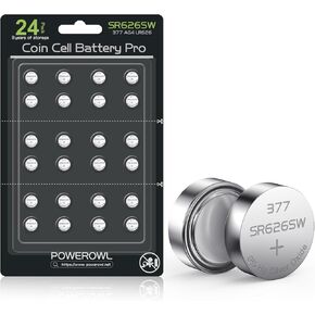 Powerowl SR626SW 377 مشاهدة بطارية 24 حزمة - السعة العالية 377/376 بطاريات زر سيلفر 1.55 فولت للساعات ، الآلات الحاسبة