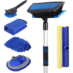 62'' Car Wash Brush with Long Handle, Soft Bristle Scratch-Free Car Wash Cleaning Detailing Brush Kit Wash Mitt Towel Windshield Squeegee Wheel Tire Brush for Car SUV Truck RV Cleaning