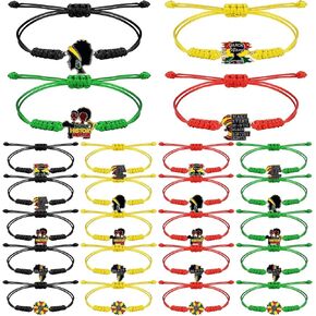 24 Pcs Juneteenth Day Bracelets Bulk Juneteenth Day Party Favors African Afro American Adjustable String Bracelets for Women Men