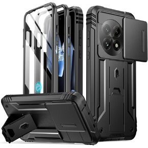 Poetic Revolution Case for OnePlus 13 5G, [Slide Camera Cover]，Built-in Screen Protector [Work with Fingerprint ID], [2 Front Frame] Full Body Rugged Shockproof Protective Case with Kickstand, Black