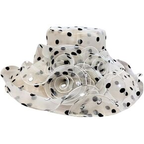 Women's Summer Flower Sun Hat White Foldable Holiday Black Polka Dot Thin Hat