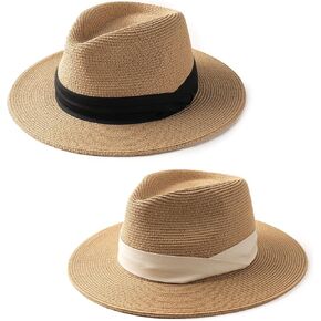 FURTALK Beach Sun Hat for Women Men Wide Brim Fedora Summer Straw Hats UPF 80+