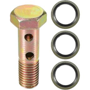 Double Banjo Bolt Kit, M12x1.5 Length 45mm Metric Thread Turbo Brake Line Fitting Adapter Universal for Car Durable Metal Bronze Tone W/Washers