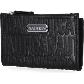 Nautica High Tide Small Wallet for Women, RFID Blocking Slim Credit Card Holder with Zipper Coin Pocket, Bifold Compact Wallet with ID Window, Red Printed