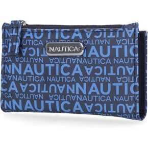 Nautica High Tide Small Wallet للنساء ، حامل بطاقة الائتمان النحيف RFID مع جيب عملة سحاب ، محفظة مضغوطة ذات ثنائية مع نافذة معرف ، مطبعة باللون الأحمر in Saudi Arabia
