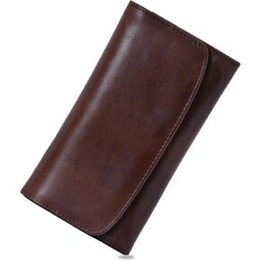 Genuine Leather Wallets for Women 2024 RFID Blocking Ladies Large Trifold Slim Clutch Brown Wallet for Women - 13 Card Slots, 4 Cash Slots - Fits iPhone 14