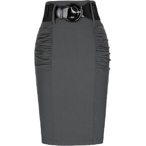 Belle Poque Women Pencil Skirt High Waisted Midi Pencil Skirt with Belt