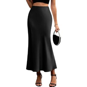 Elleven للسيدات Maxi Satin High Chevened Cheverts مرنة حزب الخصر الزفاف A-LINE LOND SILK SKIRT