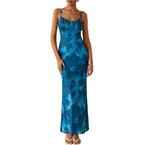 فستان Prettygarden النسائي Bodycon Maxi 2025 الصيف الأزهار الصيفية Sundress أكمام سباغيتي حزام الحزب فستان حفلة كوكتيل