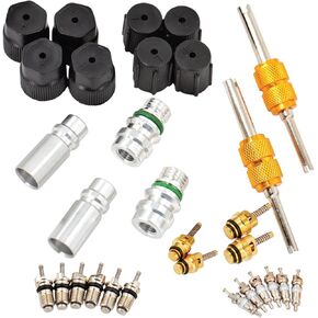 مجموعة صمام تكييف الهواء [30 PCS] | لـ R12 أو R134A | مع أغطية الختم لتبريد A/C صمامات خدمة AC | Car & HVAC AC System Kit Thord Port Kit