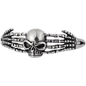 Gothic Skull Cuff Bracelet, Stainless Steel Skeleton Hands Bangle Bracelet, Punk Rock Jewelry Gift Women Men