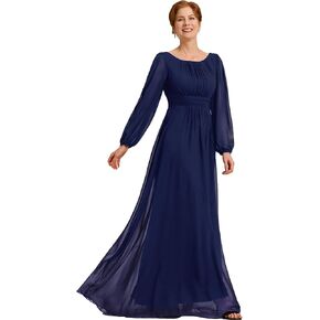 Ever-Pretty Classic Round Neck Long Sleeves Empire Waist Floor Length Chiffon Mother of The Bride Dresses 0106B-PH
