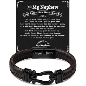 Leather Bracelet Gifts for Men Black Braided Leather Stainless Steel Infinity Bracelets Gifts for Son Grandson Man Boyfriend Brother Dad