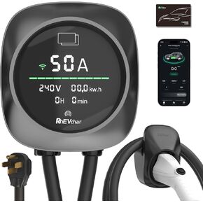 EV Charger 50 Amps Smart Screen Level 2 Home Charging Station with WiFi 240V J1772 Electric Vehicle Chargers NEMA 14-50 Plug or Hardwire, APP Controlled Car Charger for All EVs