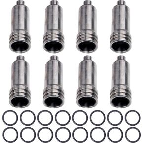 New 8 Set Injector Sleeve Cup with O-rings Compatible with 2001-2004 Chevry Silverado GMC Sierra 2500 3500 6.6L LB7 Duramax Replace 97188463 94051259 (8)