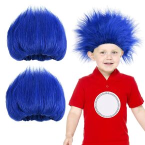 Didida 2 Pack Blue Costume Wigs Funky Crazy Hats Fluffy Costume Wig for Reading Week, Halloween, and Theme Parties