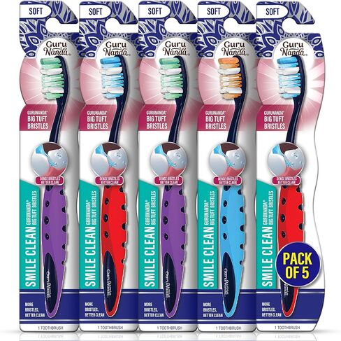 GuruNanda Smile Clean Toothbrush - Soft Bristles - Helps Clean Plaque, Whitens Teeth, and Aids in Fresh Breath – BPA-Free Brush for Adults & Kids - 1 Count in Kuwait