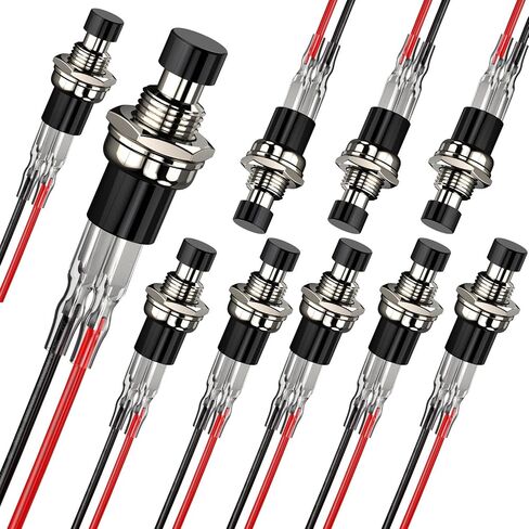 DIYhz Momentary Push Button Switch, 1A 250VAC SPST Mini Pushbutton Switches with Wire Normally Open(NO) Black & Red Cap - 10pcs in Saudi Arabia