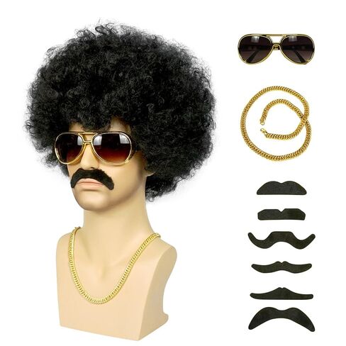 10PCS Set Mens Afro Wig 70s Wigs For Men Wigs Black Afro Wig Men Disco Wig For 70s Costume Men Funny Wigs Pelucas Para Hombres For 70s Outfits For Men For Halloween Cosplay 70s80s Party Christmas in Saudi Arabia