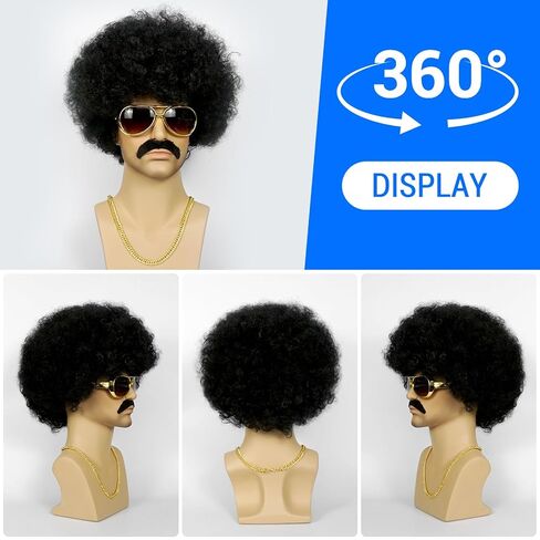 10PCS Set Mens Afro Wig 70s Wigs For Men Wigs Black Afro Wig Men Disco Wig For 70s Costume Men Funny Wigs Pelucas Para Hombres For 70s Outfits For Men For Halloween Cosplay 70s80s Party Christmas in Saudi Arabia