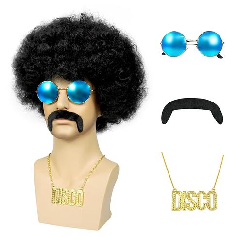 10PCS Set Mens Afro Wig 70s Wigs For Men Wigs Black Afro Wig Men Disco Wig For 70s Costume Men Funny Wigs Pelucas Para Hombres For 70s Outfits For Men For Halloween Cosplay 70s80s Party Christmas in Saudi Arabia