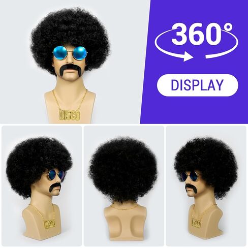 10PCS Set Mens Afro Wig 70s Wigs For Men Wigs Black Afro Wig Men Disco Wig For 70s Costume Men Funny Wigs Pelucas Para Hombres For 70s Outfits For Men For Halloween Cosplay 70s80s Party Christmas in Saudi Arabia