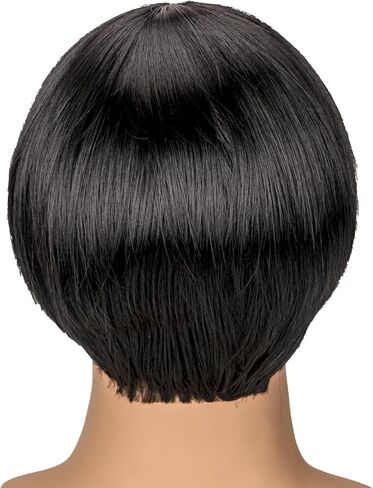 Mens Short Bang Bowl Cut Mushroom Style Realistic Funny Costume Heat Resistant Fiber Black Glasses and Wig (Black) in Saudi Arabia
