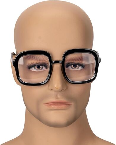 Mens Short Bang Bowl Cut Mushroom Style Realistic Funny Costume Heat Resistant Fiber Black Glasses and Wig (Black) in Saudi Arabia