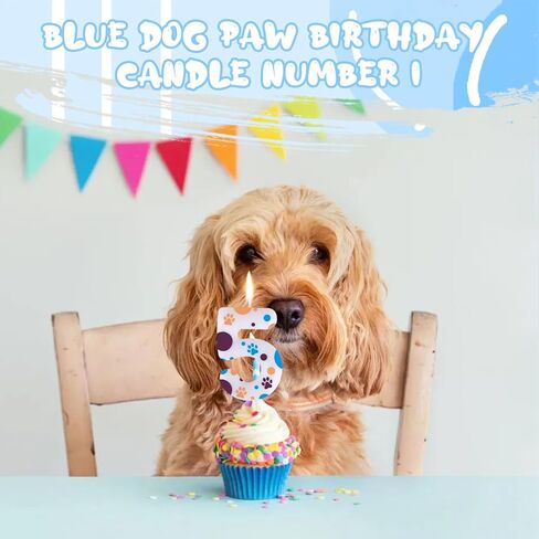 Blue Dog Paw Number 2 Birthday Candle White Number 2 Candle Dog Patrol Cake Topper Candles Blue Paw Print Theme Cake Candles for Boys Girls Baby Shower Birthday Party Decorations in Kuwait