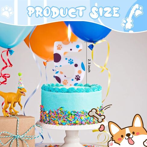 Blue Dog Paw Number 2 Birthday Candle White Number 2 Candle Dog Patrol Cake Topper Candles Blue Paw Print Theme Cake Candles for Boys Girls Baby Shower Birthday Party Decorations in Kuwait