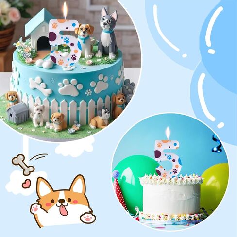 Blue Dog Paw Number 2 Birthday Candle White Number 2 Candle Dog Patrol Cake Topper Candles Blue Paw Print Theme Cake Candles for Boys Girls Baby Shower Birthday Party Decorations in Kuwait